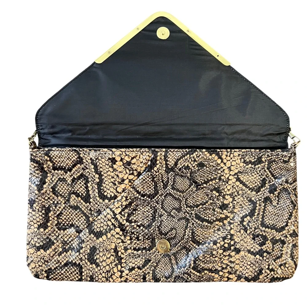 Miss Selfridge Large‎ Python Snake Print Clutch w/Gold Chain Strap Y2K 2000s 90s